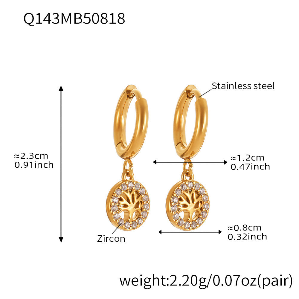 B廠【Q141】跨境新品不鏽鋼生命樹鑲鋯石耳環簡約輕奢風耳環鍍金不掉色 25.08-5
