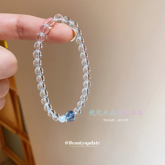 A廠【HB4374】優化白水晶圓形珍珠串珠手鍊新中式時尚手串手環小眾設計感手飾女 25.08-2