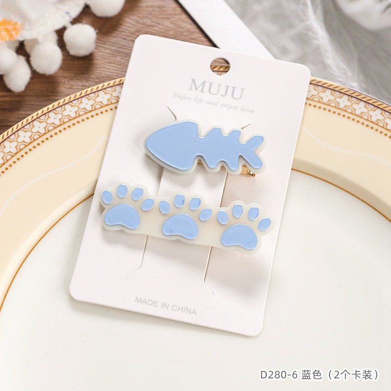 D廠【D280】2個卡裝髮夾甜美魚骨小腳印鴨嘴夾高級感少女邊夾髮卡碎髮瀏海夾 24.12-3「D廠-單筆結帳需滿,NT$600出貨(不含運費)」