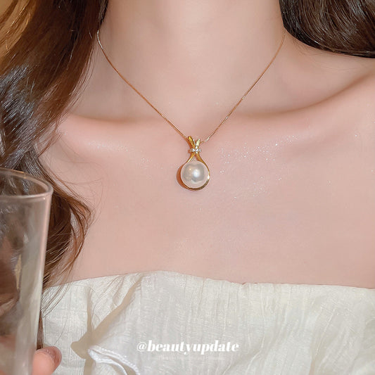 A廠【HN9817】鋯石幾何圓形珍珠吊墜項鍊歐美法式宮廷風鎖骨鏈輕奢高級感頸鍊女
 25.08-5