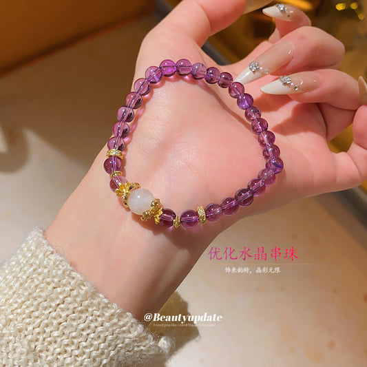 A廠【HB4084】優化紫水晶串珠鋯石手鍊復古新中式文玩手串簡約時尚百搭手飾小眾 25.07-2