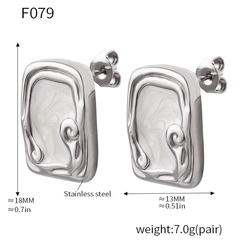 B廠【F079】法式輕奢感琺瑯彩釉耳環小眾ins跨境首飾不鏽鋼不掉色耳飾 25.03-4