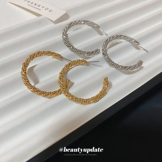 A廠【HE26071】925銀針不規則扭曲纏繞C型耳環輕奢高級感耳環歐美簡約時尚耳環耳飾 25.04-4