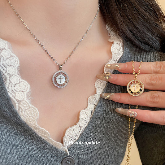 A廠【HN10433】18K真金電鍍鋯石貝母十字架項鍊韓系ins精緻優雅鎖骨鏈小眾頸鍊女
 25.10-5