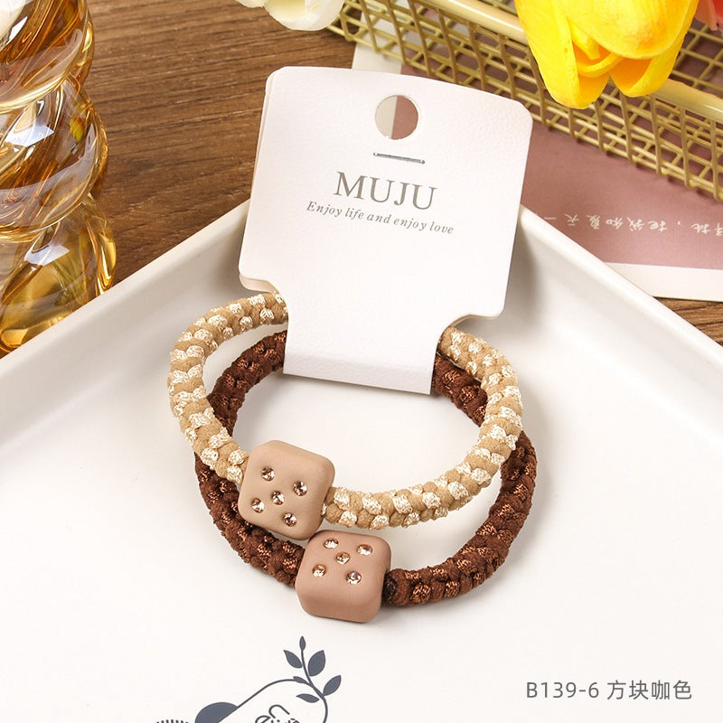 D廠【B139】高級感水鑽頭繩髮圈高彈性2條卡裝皮筋加粗小香風髮飾高馬尾髮繩 24.08-5「D廠-單筆結帳需滿,NT$600出貨(不含運費)」