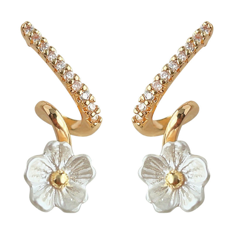 C廠【4274】微鑲鋯石電鍍14K時尚簡約高級感花朵耳環氣質2024款耳飾飾品 24.06-4
