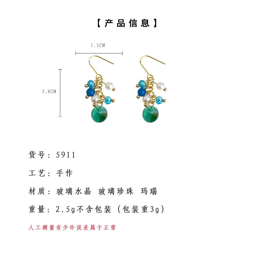 C廠【5911】海的顏色~度假風玻璃水晶瑪瑙甜美海藍色手工耳環耳環女 25.05-1