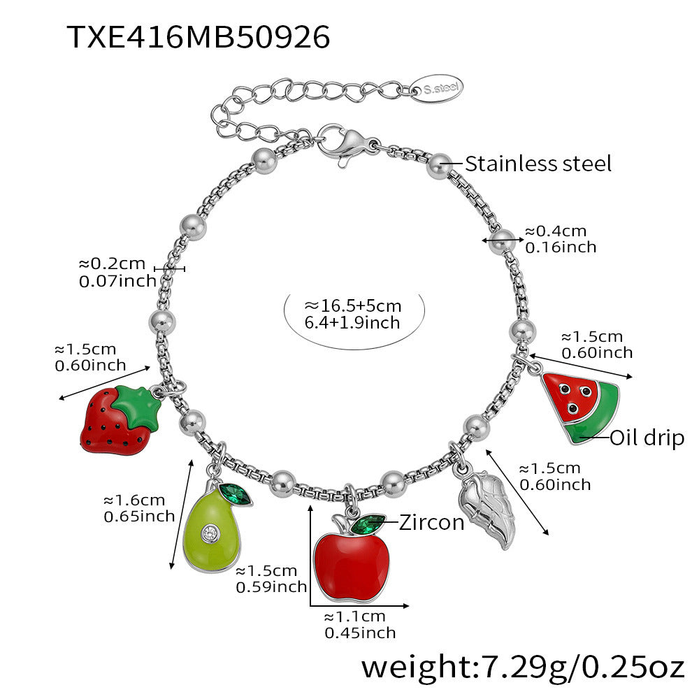 B廠【TXP416】水果滴油系列鑲鋯石多配件吊墜項鍊手鍊腳鍊不銹鋼飾品套裝
25.10-1