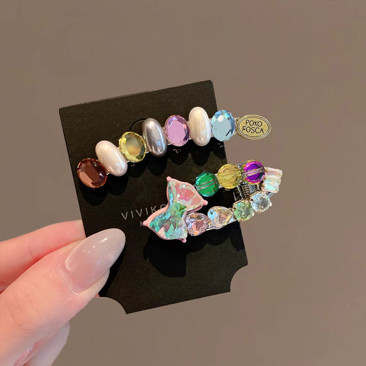 C廠【X28】精緻珍珠彩鋯髮夾韓系品質側邊夾蝴蝶結碎髮瀏海夾新款閃亮鴨嘴夾
26.03-3