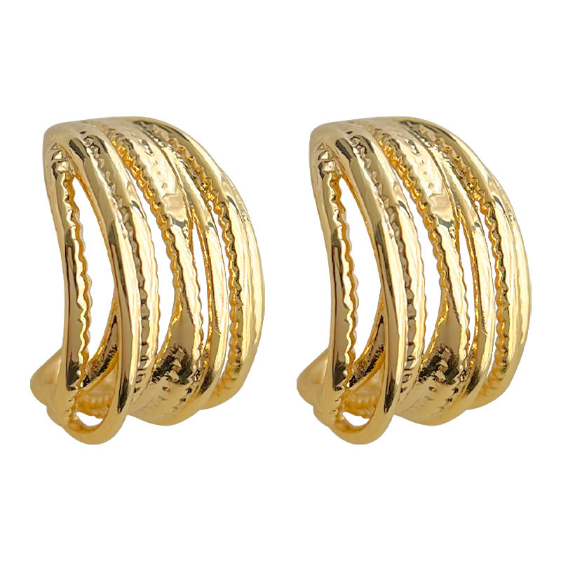 C廠【4491】這款很好賣!銅光面電鍍14K線條幾何高級感簡約百搭耳環耳環 24.08-1