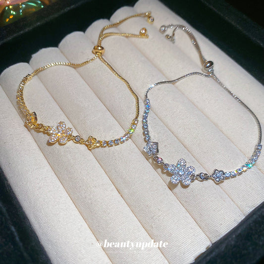 A廠【WB1553】超閃鋯石花朵抽拉式手鍊法式宮廷風百搭手環精緻輕奢高級感手飾女
 25.08-5