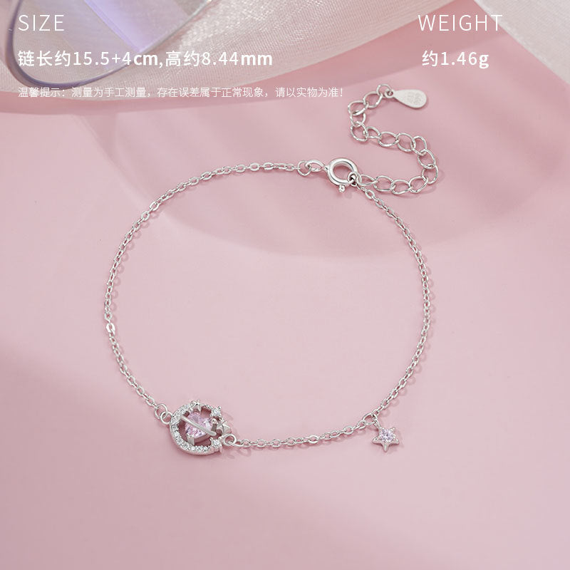 E廠【YC0497N】原創S999足銀愛環粉星套裝情人節禮物甜美高級感設計鎖骨鏈 25.02-2