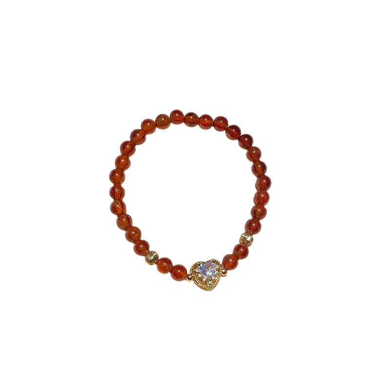 A廠【WB438】全新中式鋯石愛心橙石榴石圓球手鍊輕奢高級感手串復古氣質手飾 25.01-4