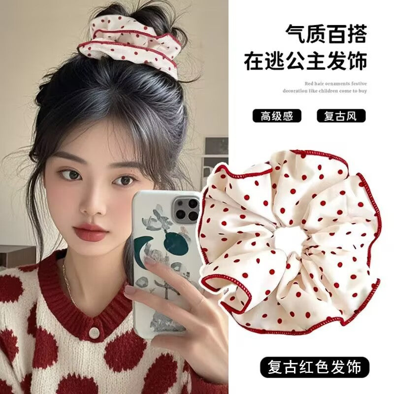 D廠【B150】【卡裝】紅色繫大腸圈輕奢布藝髮圈氛圍感蝴蝶結皮筋丸子頭髮繩 25.05-3「D廠-單筆結帳需滿,NT$600出貨(不含運費)」