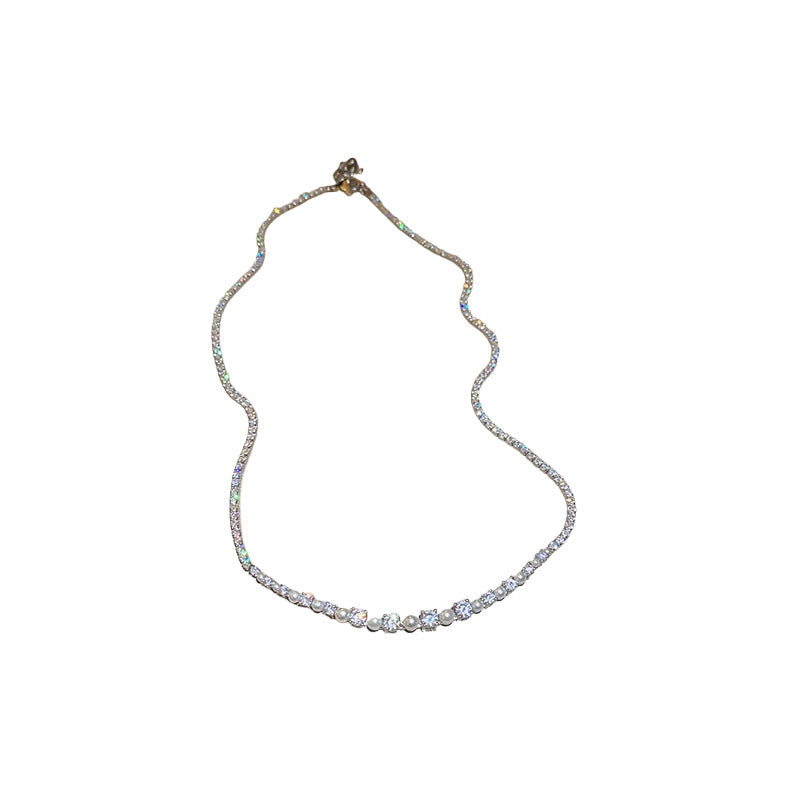 A廠【HN8130】冷淡風鋯石珍珠項鍊女小眾簡約百搭鎖骨鏈時尚氣質輕奢高級感飾品 25.01-1