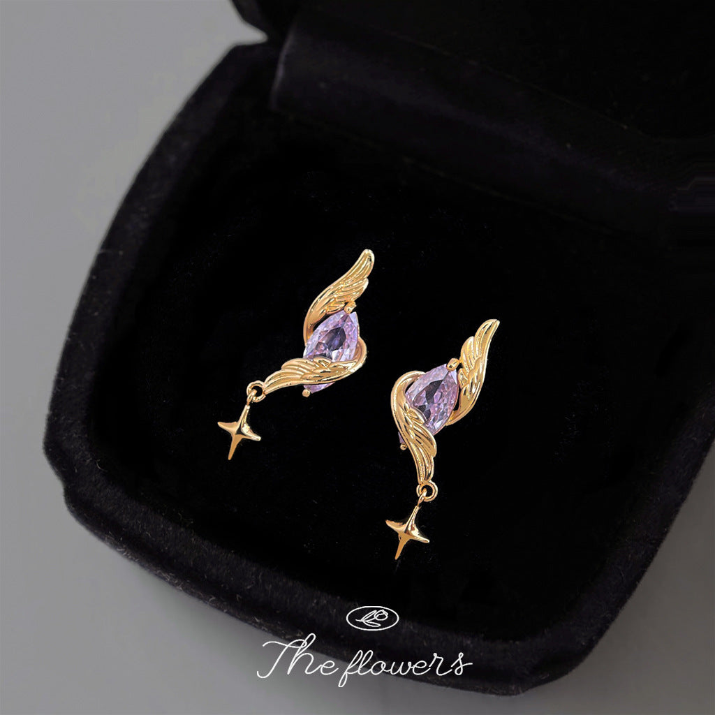 C廠【6918】原創設計鑲嵌紫鋯石芒星耳環S925銀針時尚高級感新款耳飾
 25.10-4