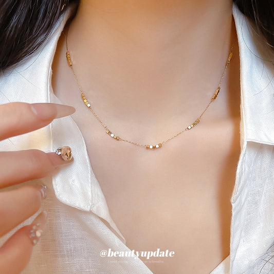 A廠【HN10415】歐美跨境不鏽鋼串珠方塊可調式項鍊百搭鎖骨鏈小眾設計感鈦鋼項鍊
 25.10-5