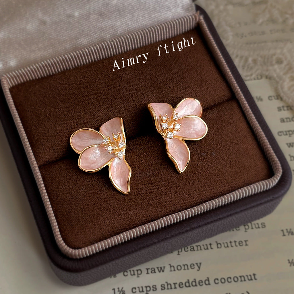 C廠【6950】溫柔氣質微鑲鋯石925銀針清新甜美小香風琺瑯滴釉花朵耳環 耳飾女
25.10-5