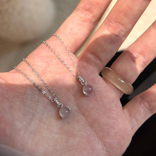 F廠【DQ1348N】S999純銀新中式小蛋麵白玉髓項鍊女簡約氣質微鑲鋯石鎖骨鏈潮
 25.09-2