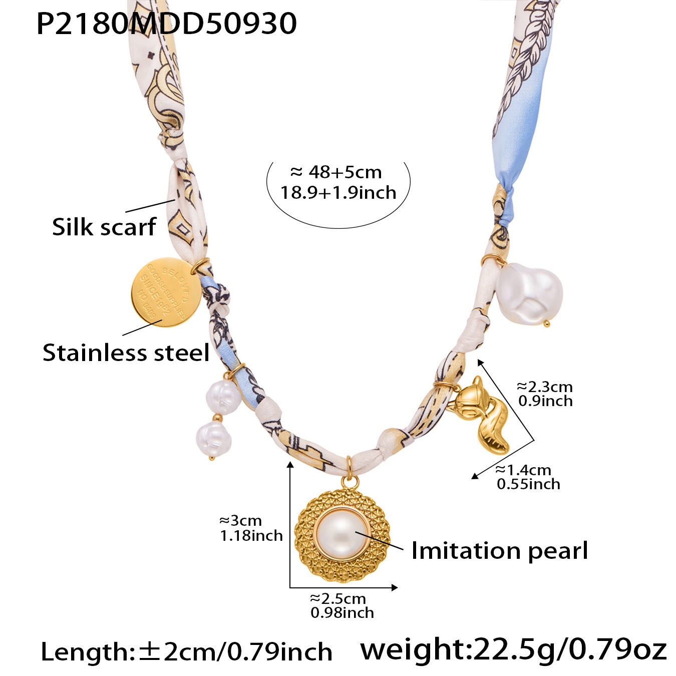 B廠【P2181】 diy絲巾項鍊 虎眼石仿珍珠頸鍊 小眾設計感打結布條飾品
25.10-2