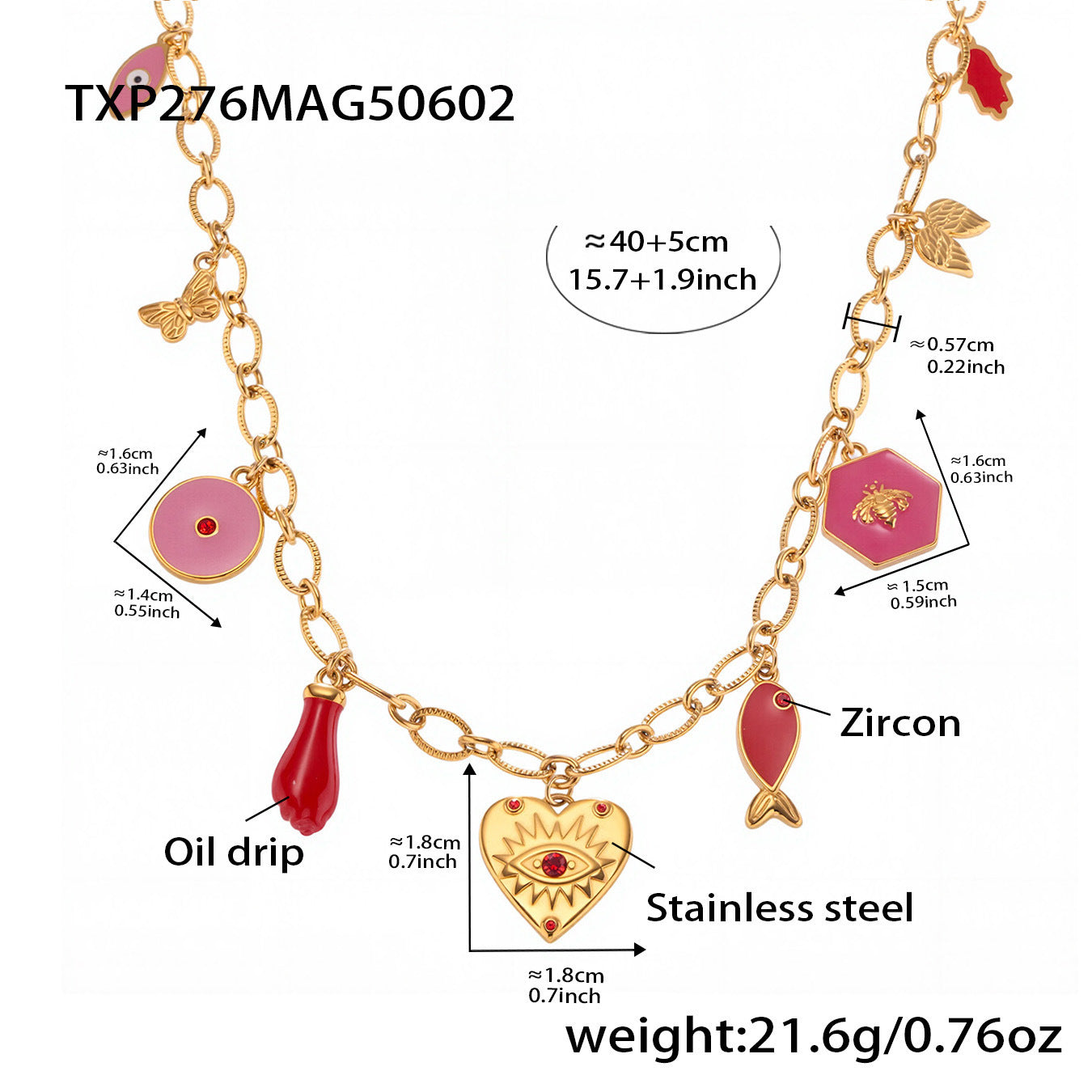 B廠【TXP276】歐美飾品不銹鋼批花紋鏈紅色愛心滴油DIY多配件手鍊項鍊女 25.06-1