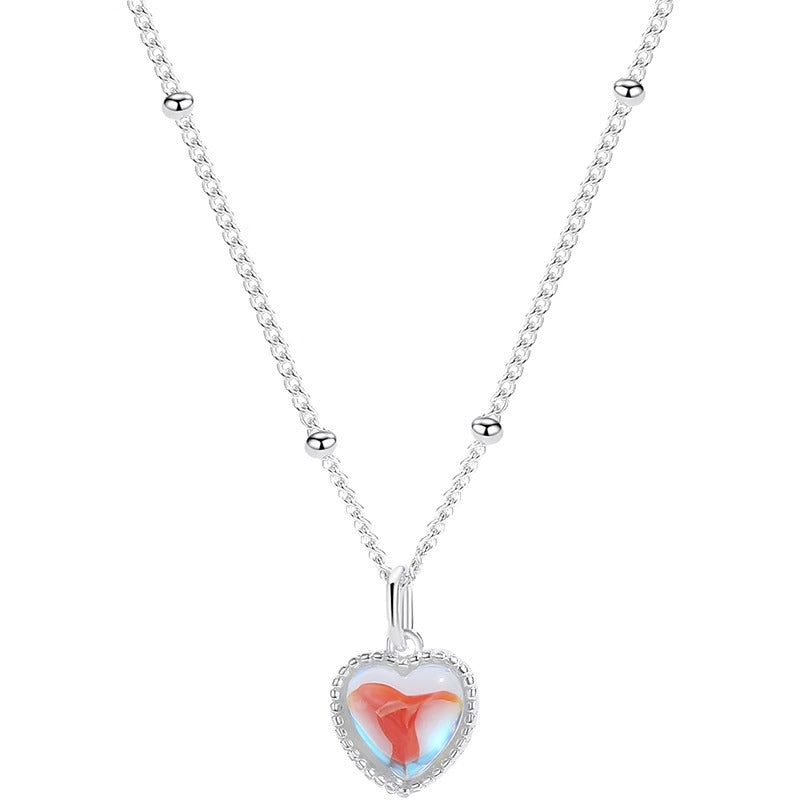 F廠【DQ2057N】日韓S925純銀愛心幻彩石項鍊女ins冷淡風仿月光石愛心鎖骨鏈 24.12-1