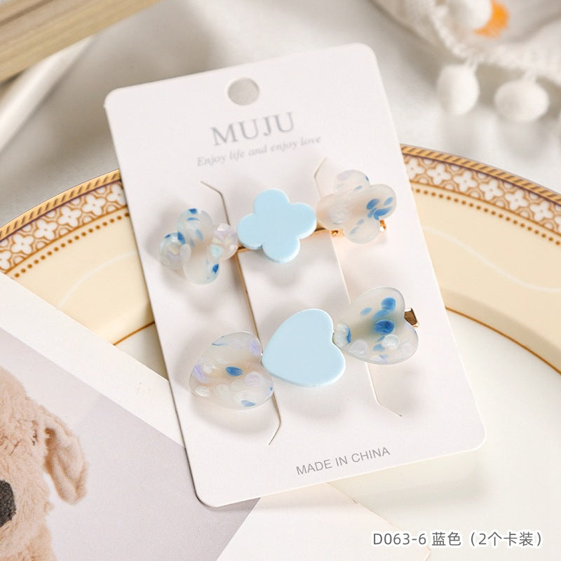 D廠【D063】2個卡裝髮夾甜美花朵愛心髮卡高級感壓克力鴨嘴夾大理石紋瀏海夾 24.12-3「D廠-單筆結帳需滿,NT$600出貨(不含運費)」