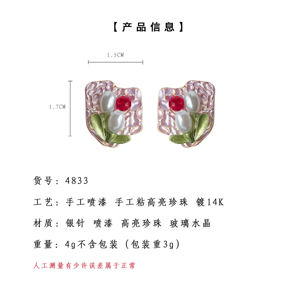C廠【4833】清新甜美森系鍍14K手工設計感藝術氣息花朵幾何耳環 新款耳飾 24.09-2