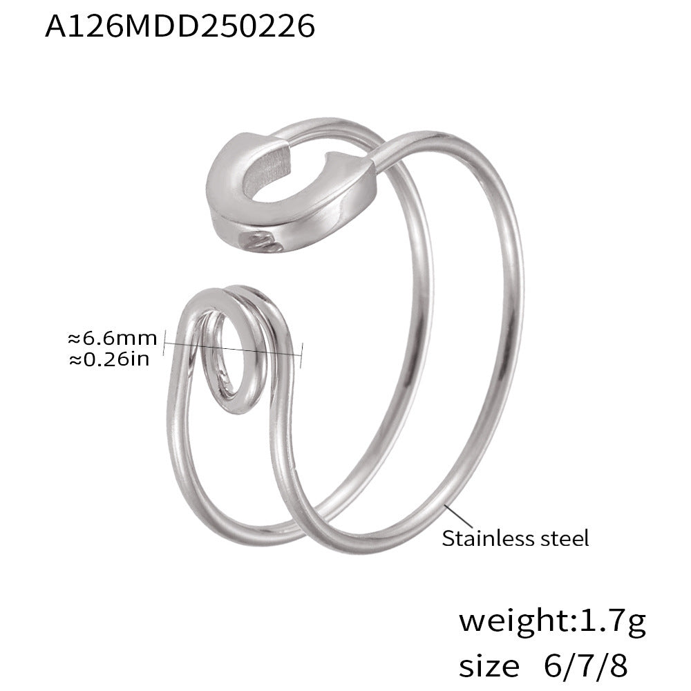 B廠【A126】創意別針線條開口可調整不銹鋼戒指指環獨特小眾設計感戒指 25.03-1