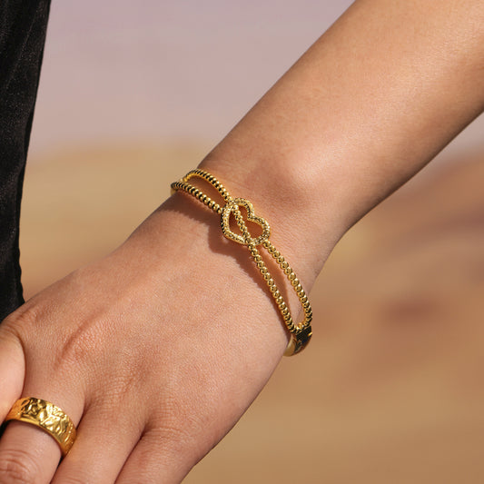 B廠【Z405】ins小眾時尚設計高質感雙線愛心卡扣手鐲不鏽鋼鍍金手環 25.04-4