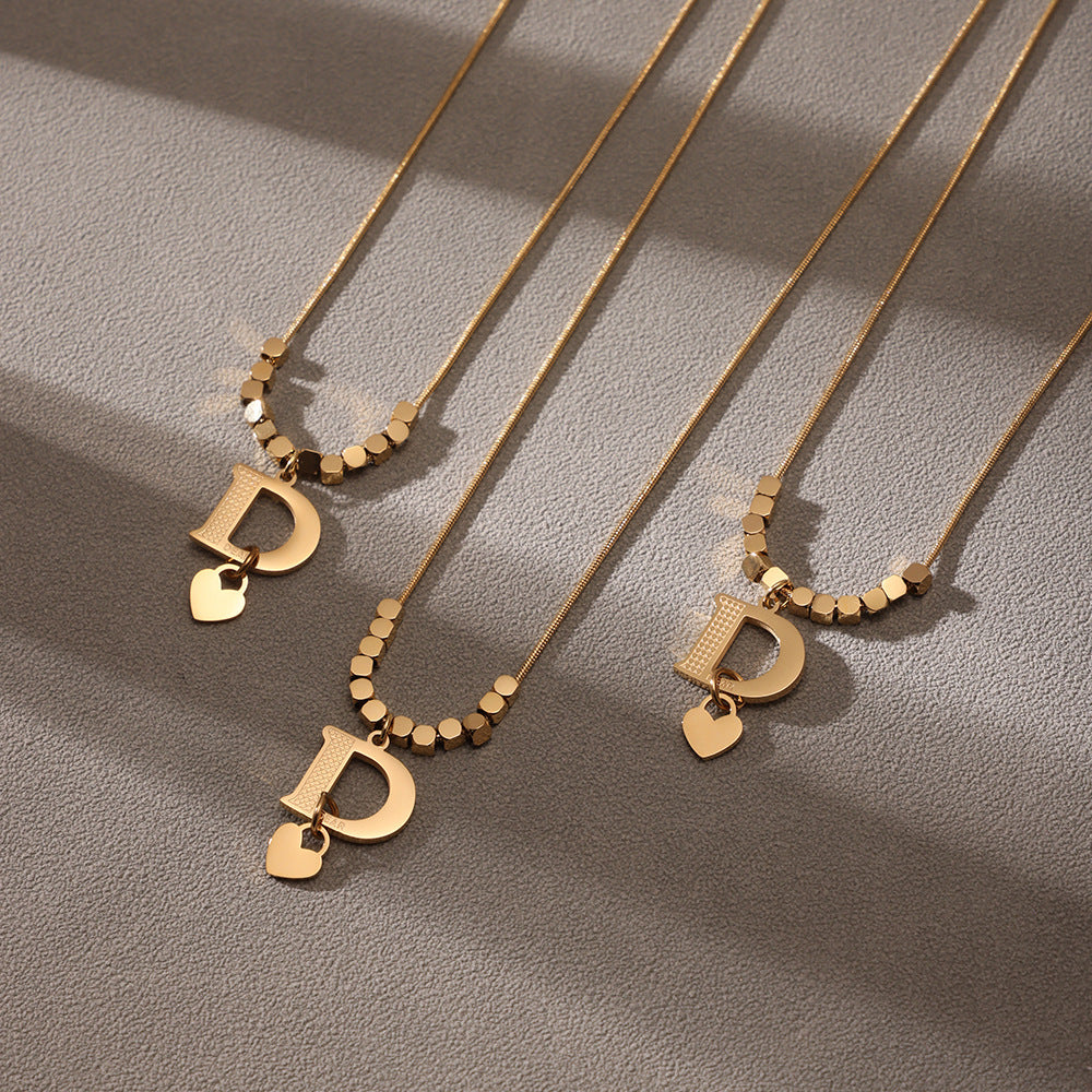 B廠【P1353】歐美不鏽鋼配件D字母吊墜高級感鎖骨項鍊鍍金18k真金飾 25.06-3