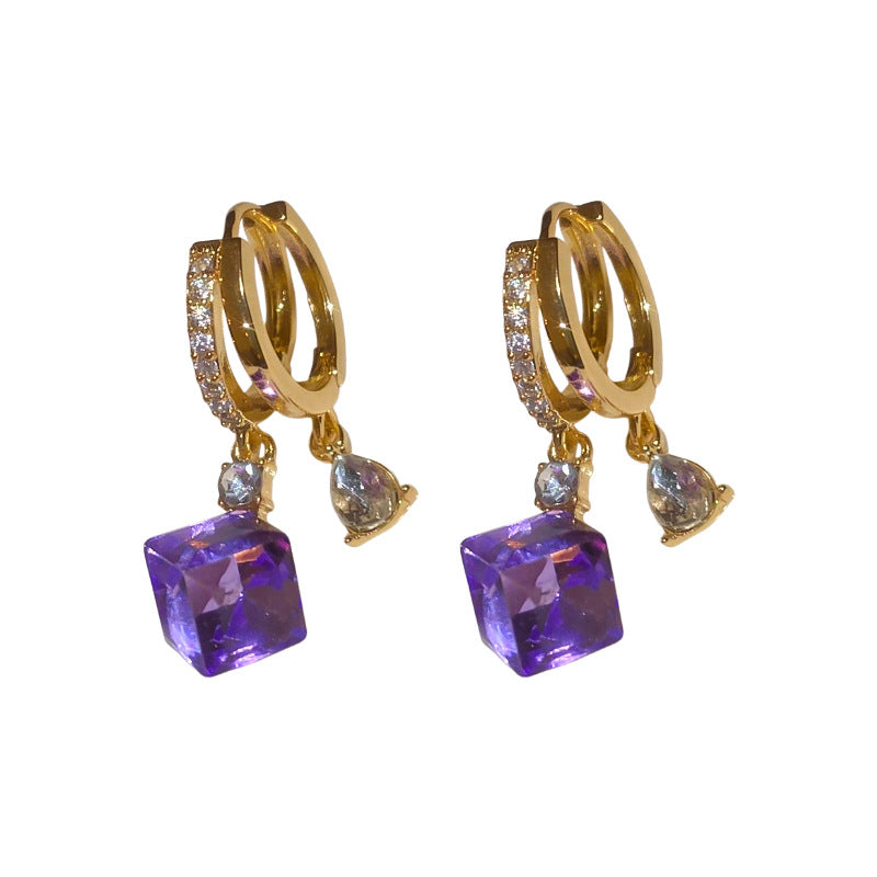 A廠【HE22825】真金電鍍雙層水滴紫鑽耳扣網紅時尚氣質耳環女優雅輕奢高級感耳環 24.10-2