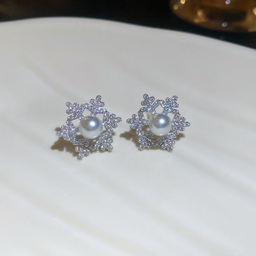 A廠【HE29327】925銀針鋯石鏤空雪花珍珠耳環精緻優雅輕奢氣質耳環小眾高級感耳飾女
25.11-2