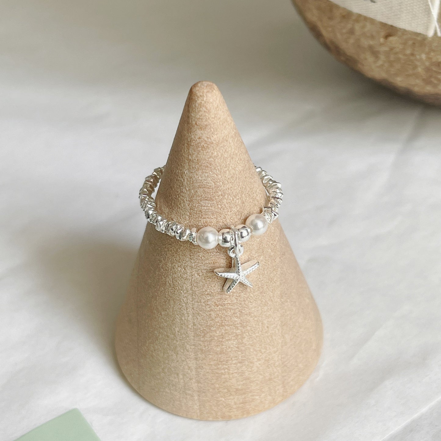 F廠【DQ8316R】ins風海星貝殼仿珍珠碎銀子戒指女S925純銀簡約手工設計指環 25.05-3