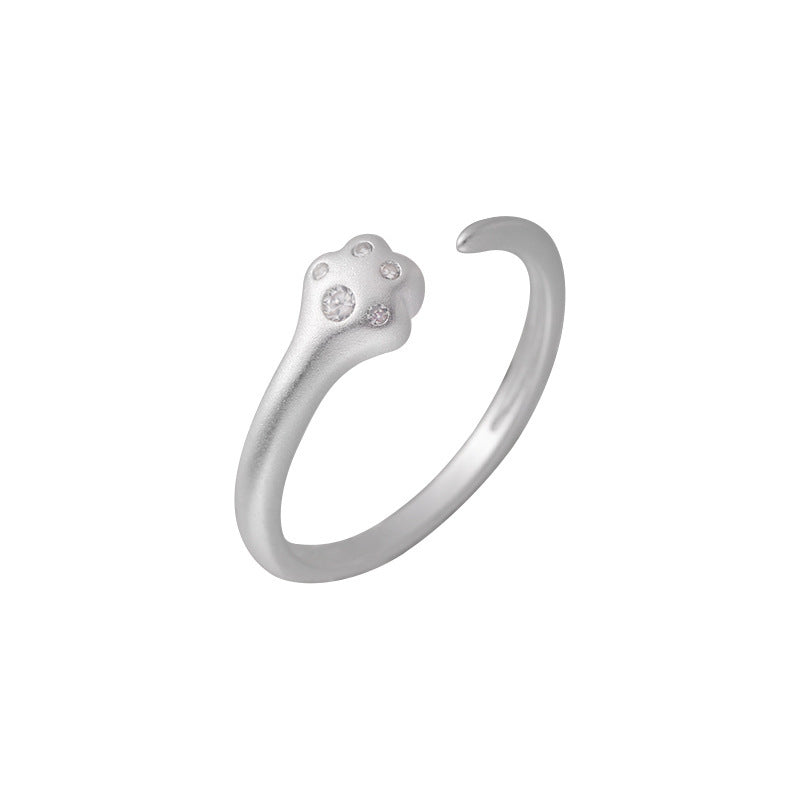 F廠【DQ8333R】S925純銀可愛甜美小貓爪戒指女簡約精緻鑲鑽貓爪啞光開口指環 25.05-2