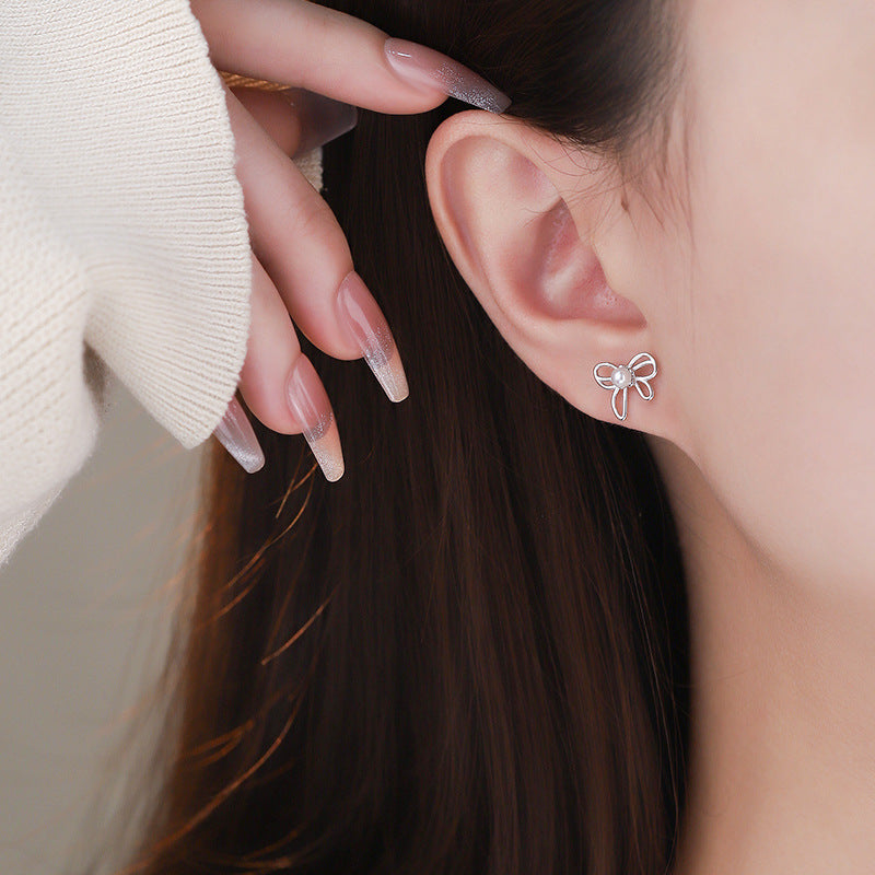 E廠【YC3001E】S925純銀蝴蝶結耳環甜美高級日常精緻小眾氣質養耳洞耳飾 24.12-3