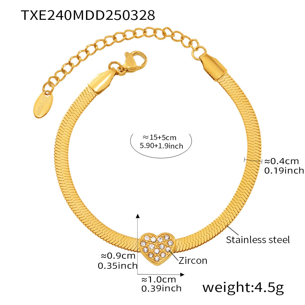 B廠【TXP240】歐美不銹鋼愛心鑲鋯石刀片鏈項鍊手鍊首飾套裝時尚百搭飾品 25.04-1