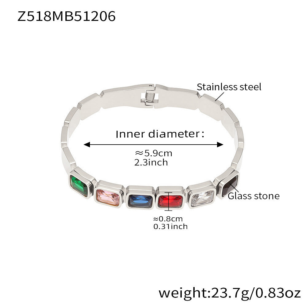 B廠【Z518】不鏽鋼方形彩色玻璃石手鐲ins小眾設計歐美潮酷飾品鍍18k金不掉色
25.12-2