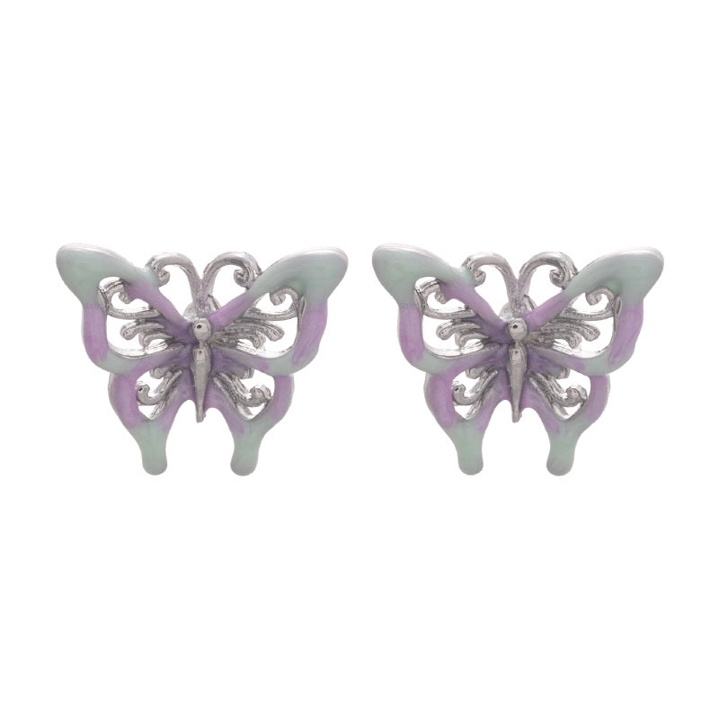 A廠【HE25267】925銀針滴油簡約時尚蝴蝶耳環個性冷淡風耳環輕奢高級感氣質耳環 25.03-2