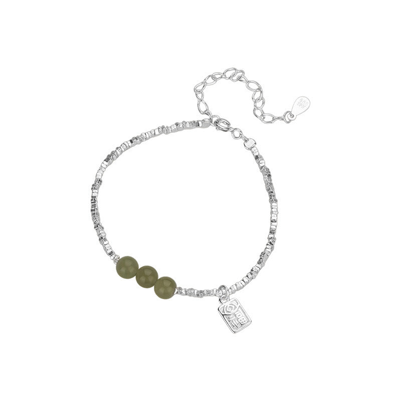 E廠【YC4965SL】S999足銀新中式和田玉碎銀子福牌手鍊女國風個性小眾氣質手飾
 25.10-4