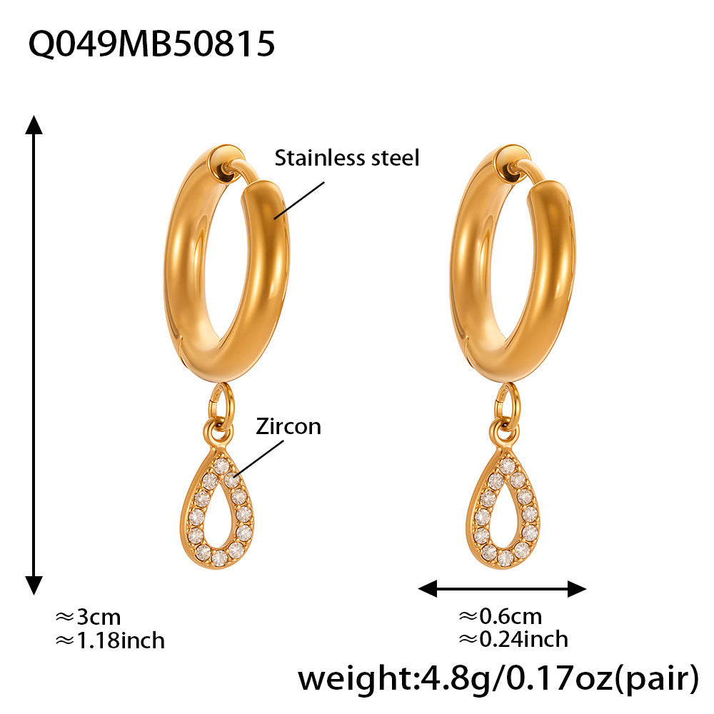 B廠【Q039】新中式雙環耳環鑲嵌鋯石耳環不銹鋼鍍18k真金簡約百搭耳飾 25.08-5