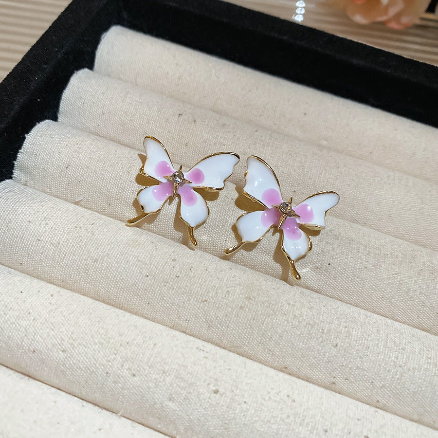 A廠【HE25528】925銀針鑲鑽滴油蝴蝶耳環清新甜美氣質耳環時尚高級感耳飾設計感小眾 25.03-4