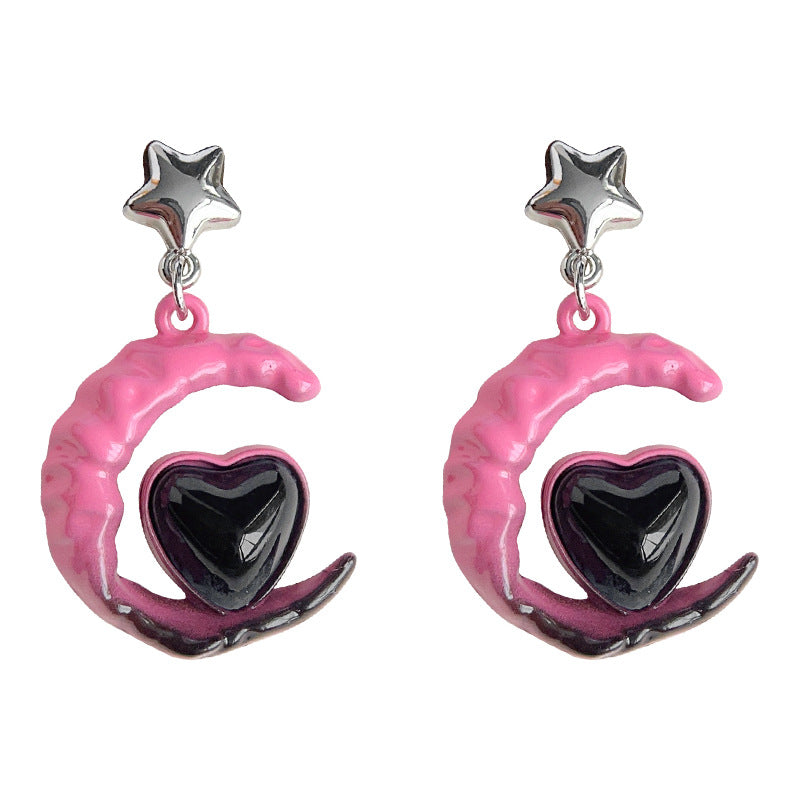 C廠【3498】個性少女心設計感小眾設計ins月亮烤漆耳飾 24.01-1