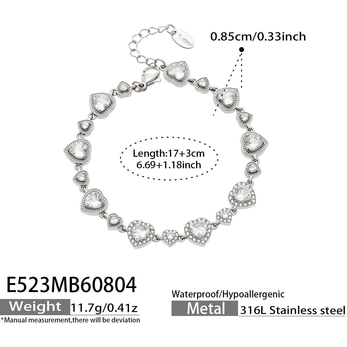 B廠【E523】跨境熱銷不鏽鋼18k金 愛心鋯石手鍊女輕奢不掉色疊戴手飾手鍊
26.08-1