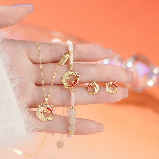 E廠【YC3241N】原創S999足銀年年有魚雙錦鯉耳環新年和田玉手鍊鎖骨鏈
 25.10-4