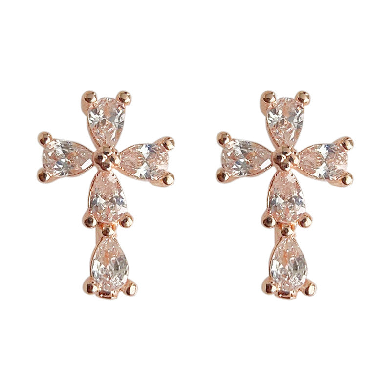 C廠【3736】迷你版微鑲鋯石個性十字架通勤簡約百搭日常耳環 24.03-4