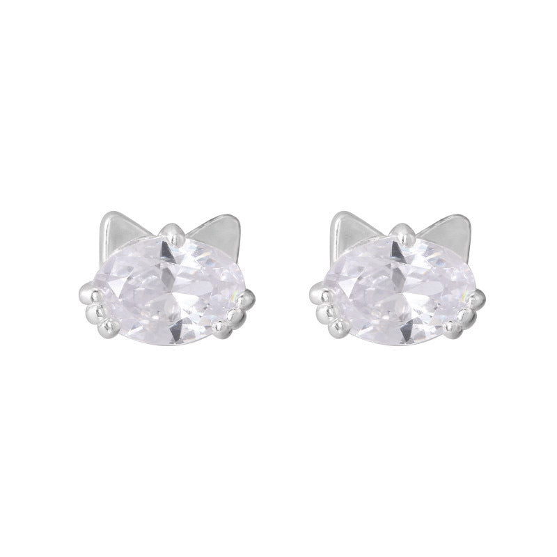 F廠【DQ10394E】足銀999精緻可愛超閃小貓咪耳環女氣質小巧鑲閃鋯高級感耳飾 25.04-2