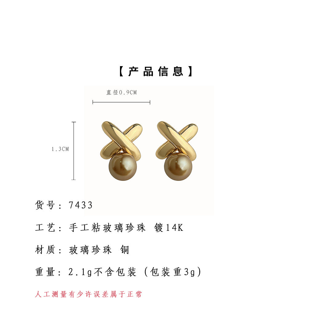 A廠【7433】時尚高級感鍍14K簡約輕奢風個性X小眾設計珍珠耳環耳環女飾品
26.03-2