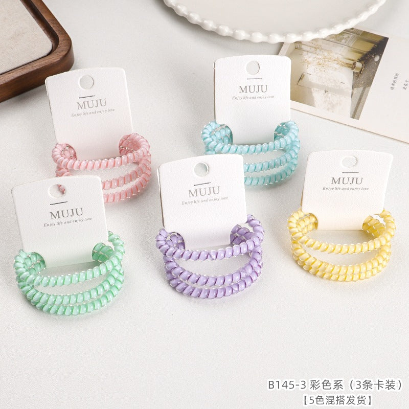 D廠【B145】3條卡裝頭繩覆膜透亮電話線髮圈小巧細款皮筋防水防污丸子頭髮繩 25.04-1「D廠-單筆結帳需滿,NT$600出貨(不含運費)」