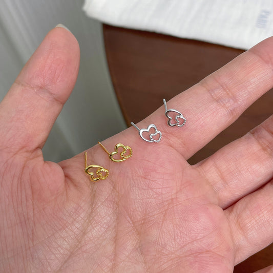 F廠【DQ10422E】S925純銀小眾設計感愛心耳環女日韓簡約鏤空心形日常百搭耳飾 25.06-4